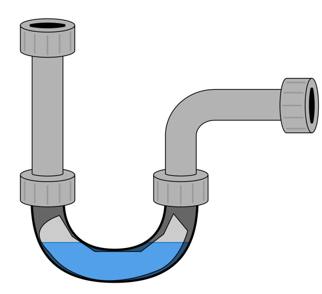Picture showing a drain trap with water in it.