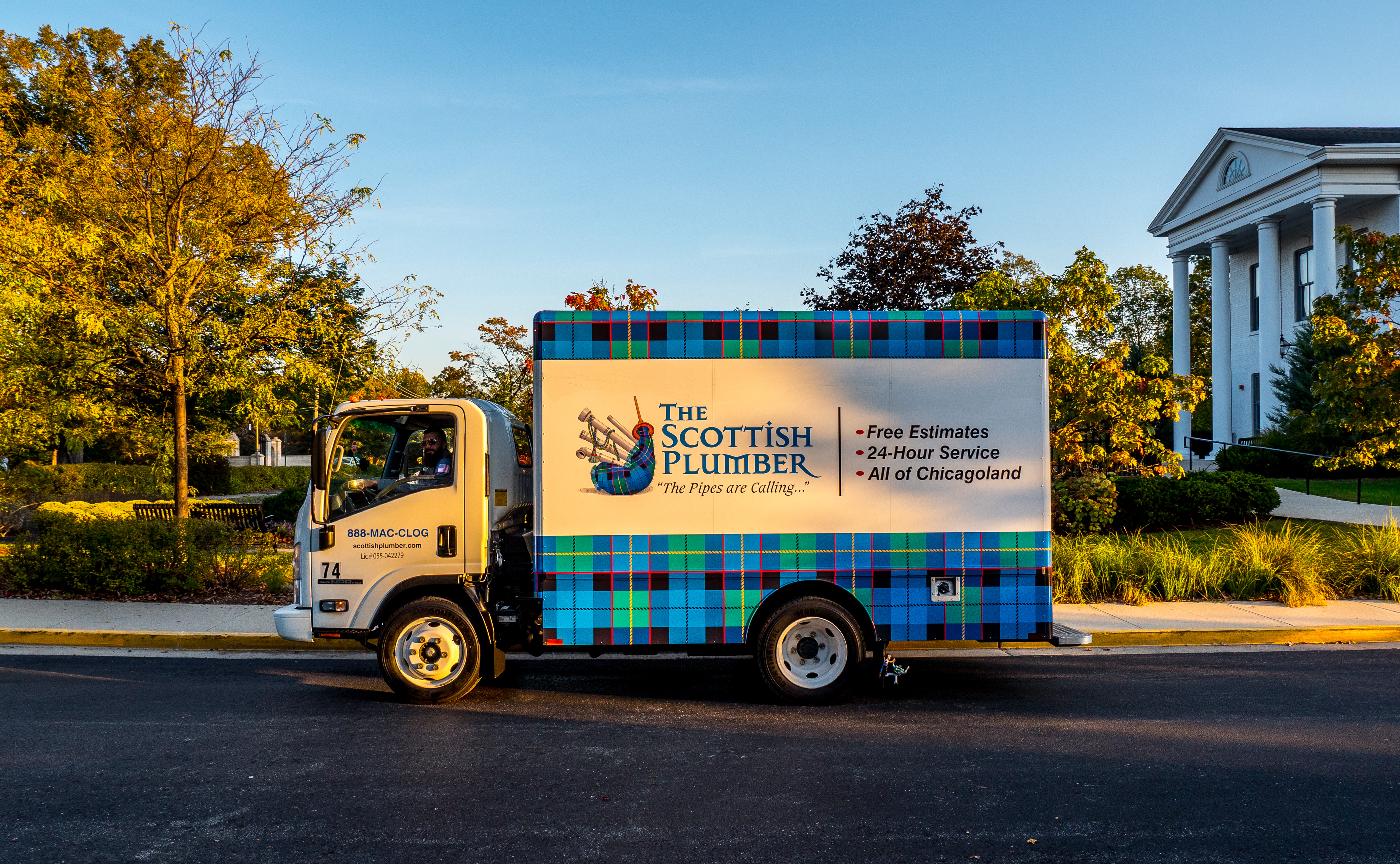 The Scottish Plumber awaiting an early morning appointment near the Wilder mansion