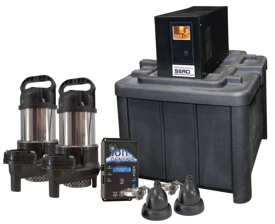The Stormpro Deluxe battery backup sump pump system.